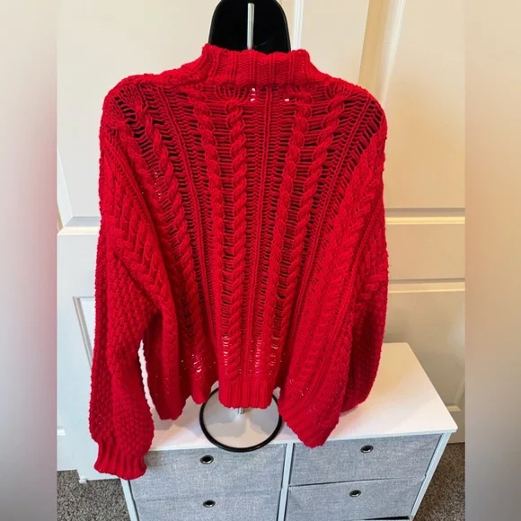 Princess Polly Chunky Open-Front Red Knit Cardigan - Picture 2 of 3